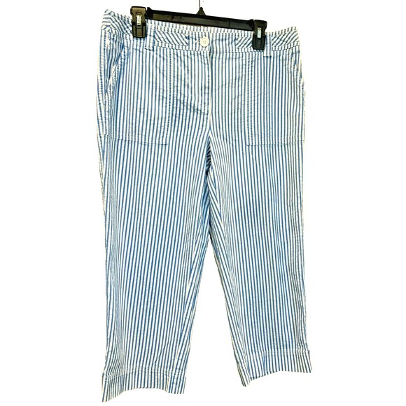 Jones New York Sport White & Blue Striped Cropped Capris Wms Sz 12 - Picture 1 of 4
